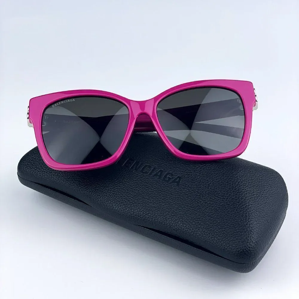 SALE! NEW Balenciaga BB0102SA 013 Fuchsia Pink Grey Square Women Sunglasses